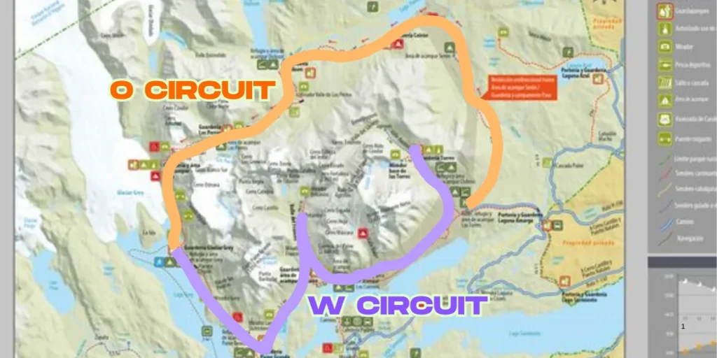 Torres del Paine W Trek and O Circuit route map