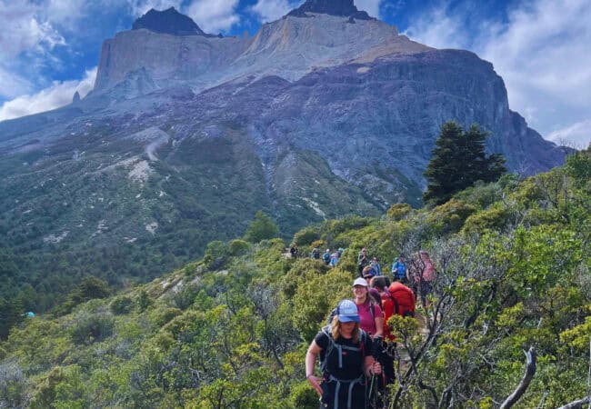 Self-guided hikers on W Trek trail through Torres del Paine National Park
