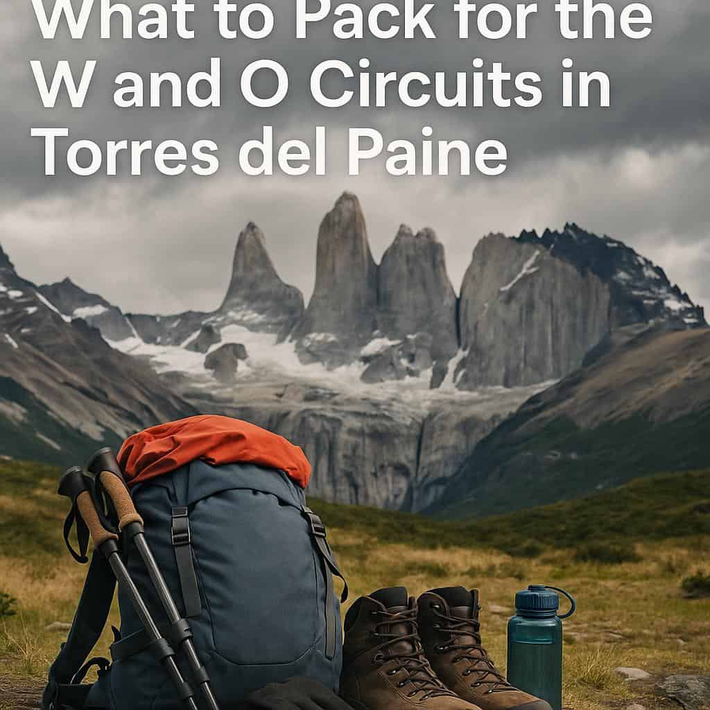 Essential packing gear for Torres del Paine W and O circuits with iconic towers view