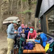 Guide briefing hikers during a Patagonia trekking trip