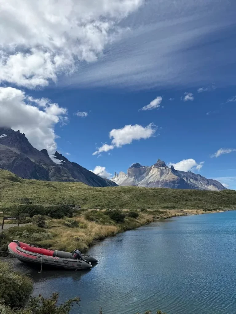 Lake Pehoé with views of Los Cuernos and the Paine Massif in Torres del Paine National Park.