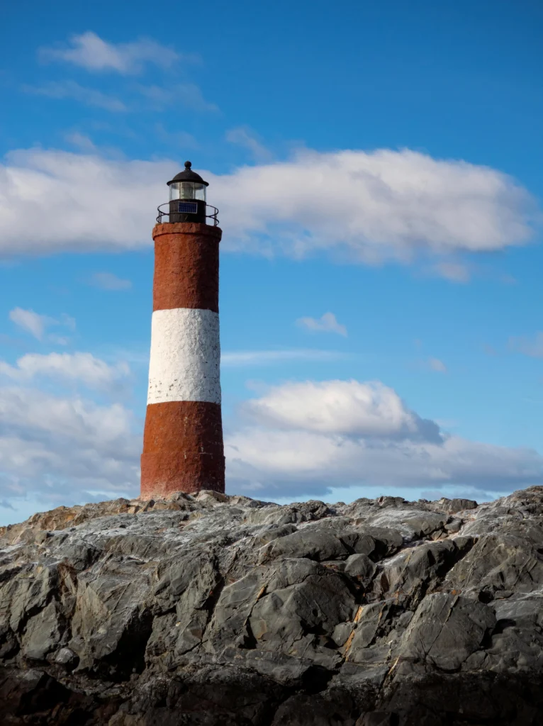 Iconic Les Éclaireurs Lighthouse on the Beagle Channel near Ushuaia, Argentina.