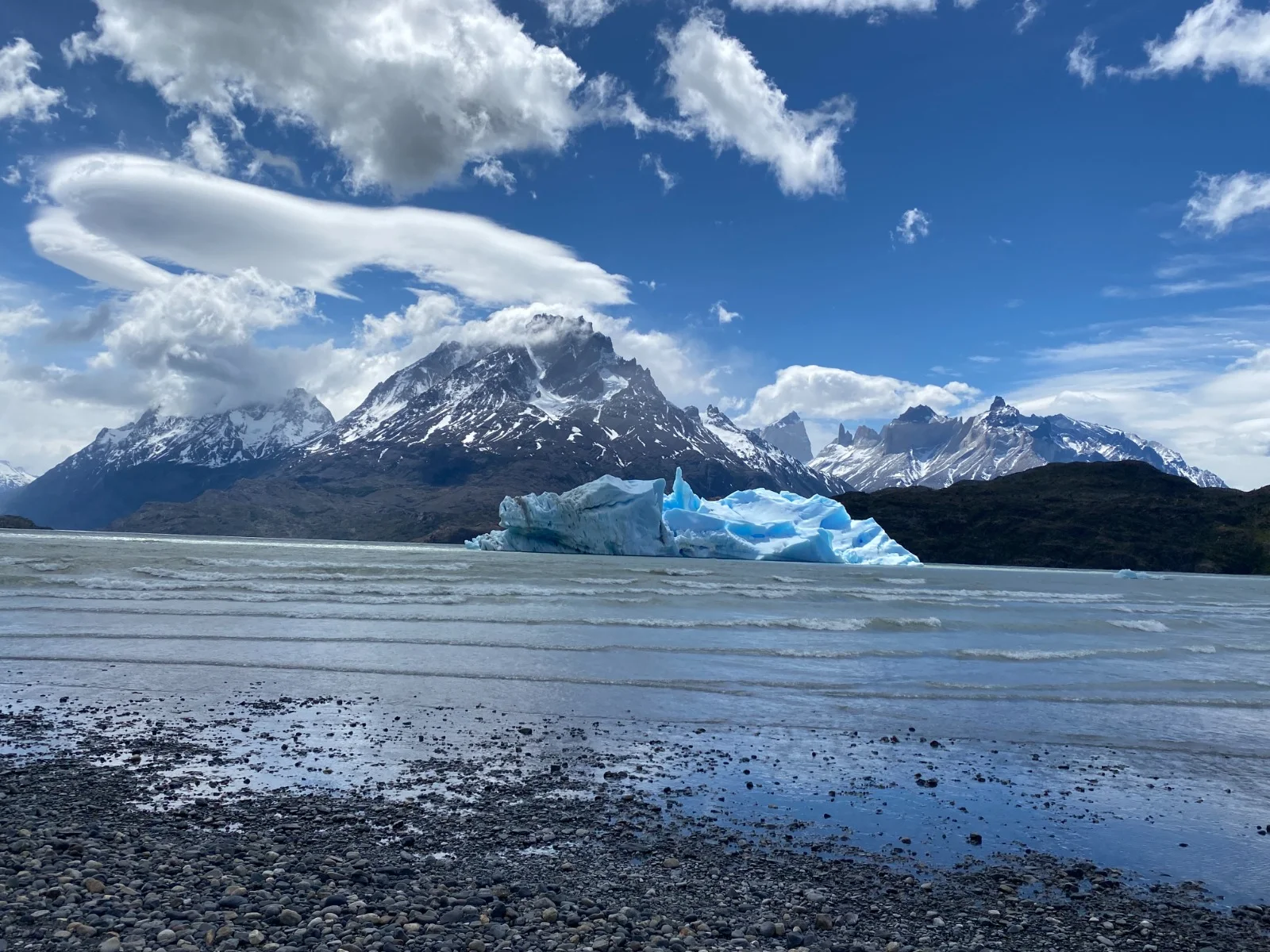 Iceberg and mountain landscape in Torres del Paine